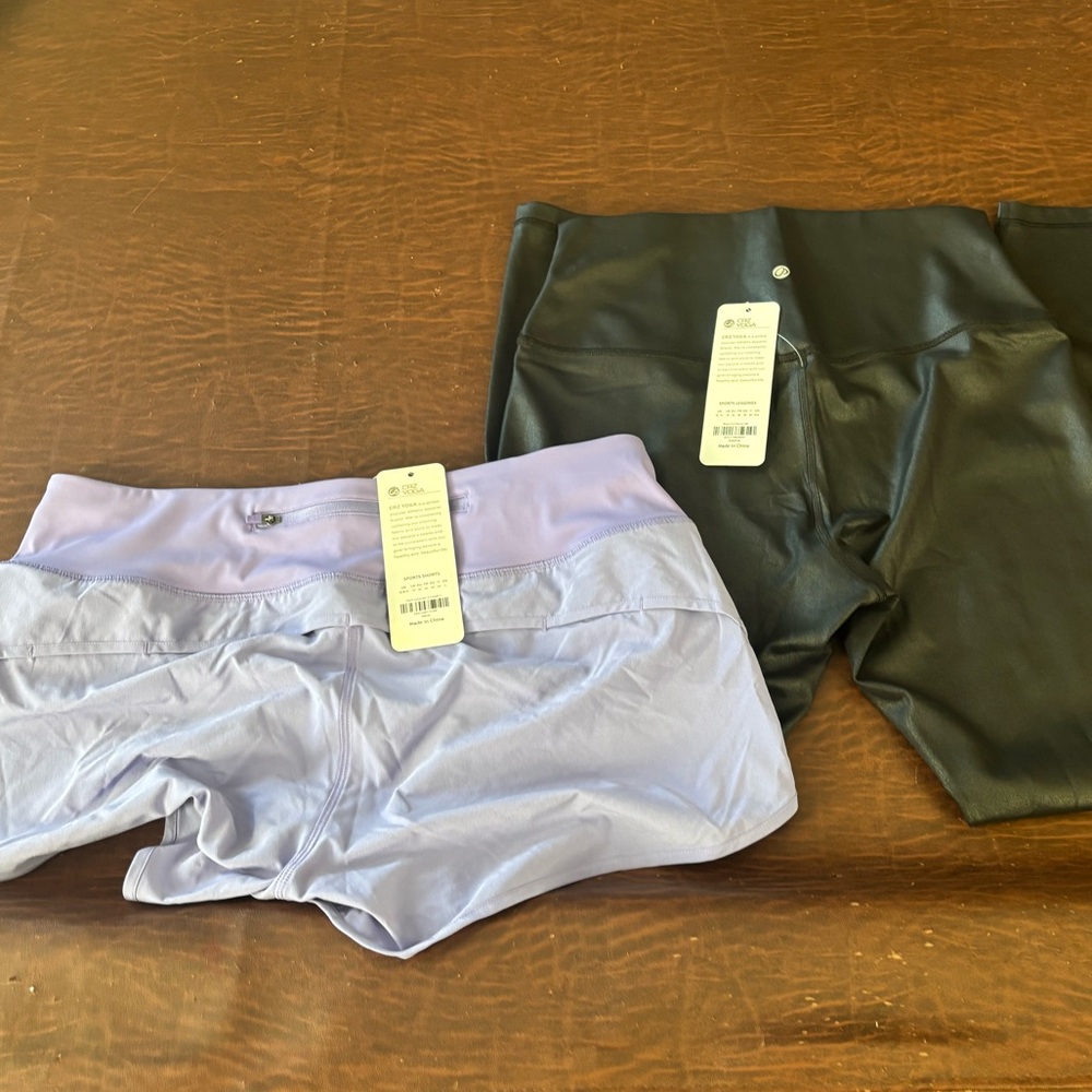 NWT-CRZ YOGA Black Sports Leggings and Lavender Sports Shorts Bundle